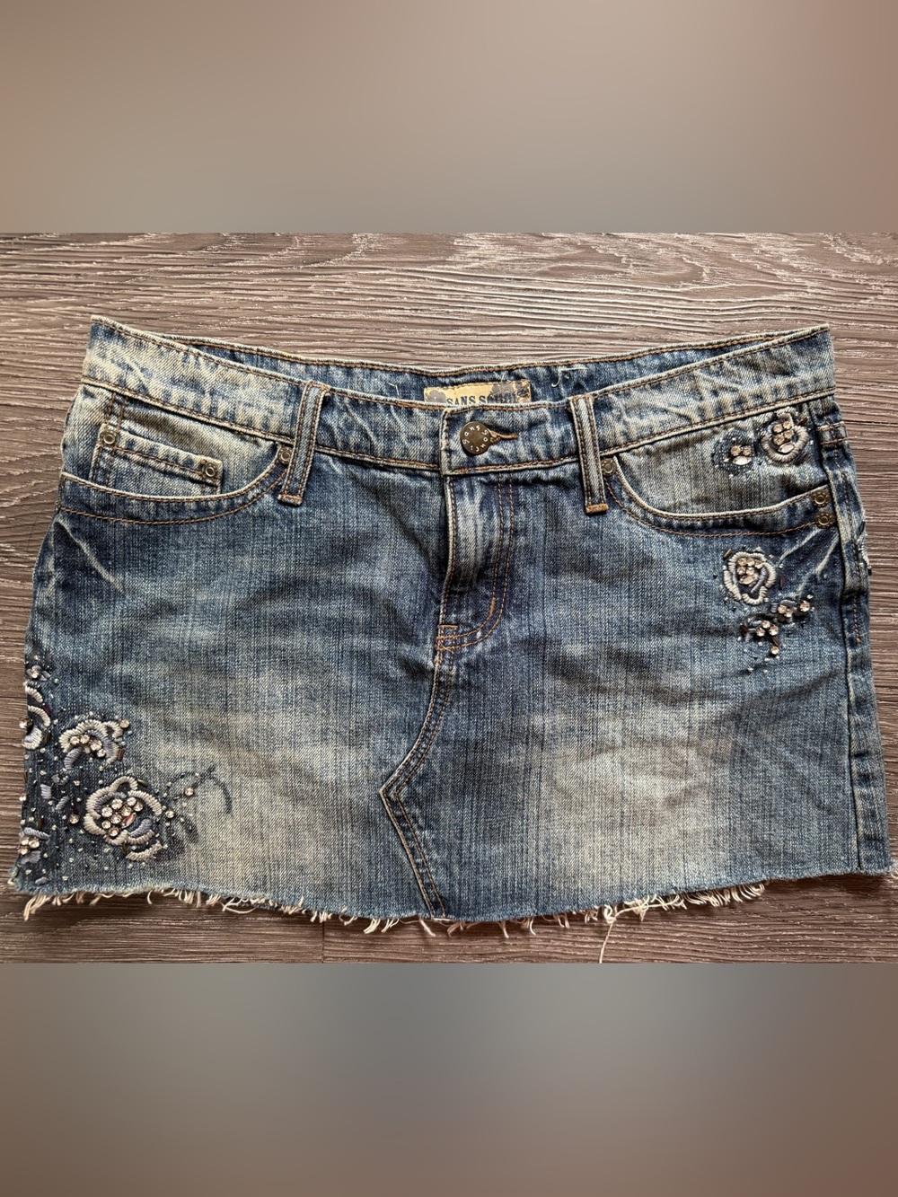 Sans Souci Blue Embellished Denim Mini Skirt